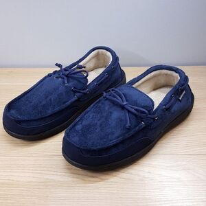 ISOTONER Slippers Mens Size 11 12 Navy Slip On Plush Lined Gel Memory Foam